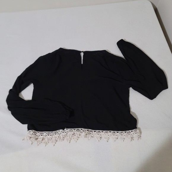 Forever 21 Long sleeve boho crop top crochet lace trim black & white S - Picture 7 of 10